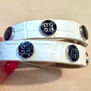Rustic Cuff White Leather and Navy Bracelet